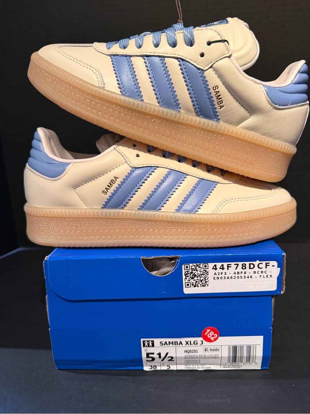 adidas Samba Sneakers in Cream with Light Blue Stripes 6.5W/5.5Y